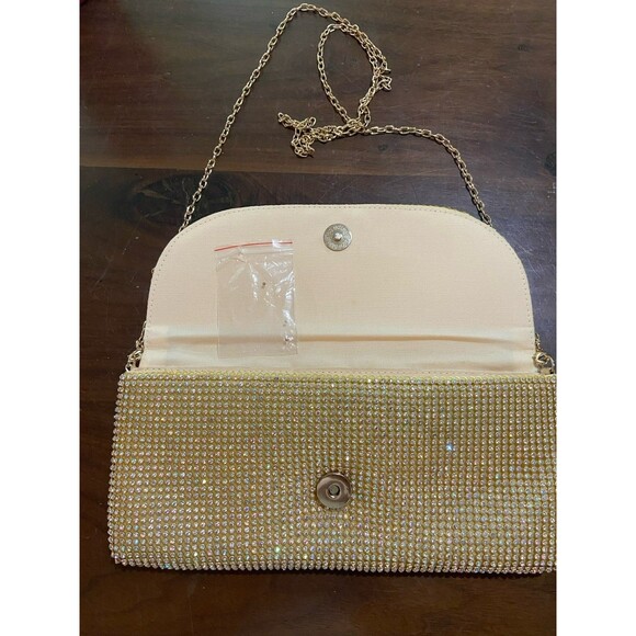Vintage Rhinestone Evening Clutch Purse Gold Light Chain Should Strap Formal - Picture 7 of 11
